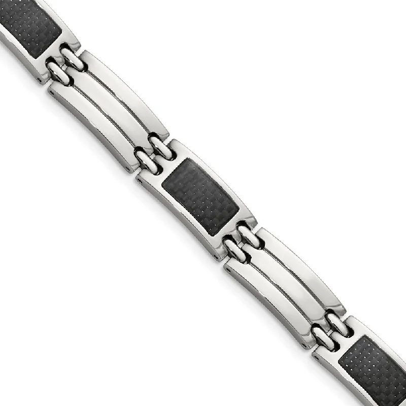 Exclusive Jewelry Markdowns – Limited-Time Offer Men's 8mm Stainless Steel Carbon Fiber Link Bracelet, 8.5 Inch