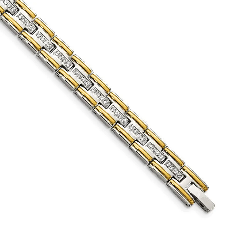 Premium Jewelry Now Available At Special Discounts Mens 8mm Stainless Steel, Gold-Tone Plated & CZ Link Bracelet, 8.5 In Premium Jewelry Now Available At Special Discounts Mens 8mm Stainless Steel, Gold-Tone Plated & CZ Link Bracelet, 8.5 In