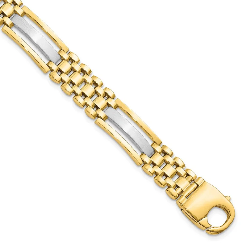 Dainty And Elegant Jewelry Now At Reduced Prices Men's 9.25mm 14k Two Tone Gold Polished & Satin Link Bracelet, 8.5 In