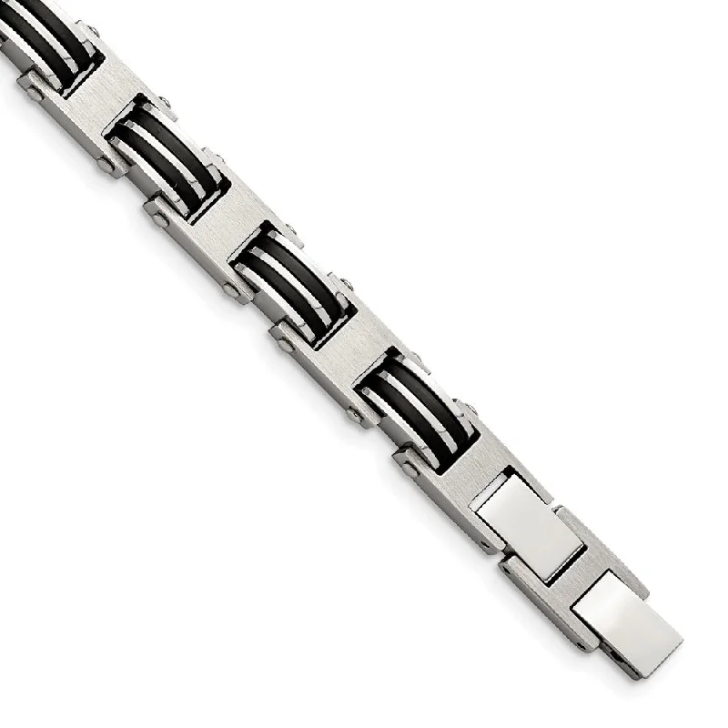 Get Ready To Sparkle – Special Jewelry Discounts Men's 9mm Stainless Steel & Black Rubber Adj. Link Bracelet, 8.25 Inch Get Ready To Sparkle – Special Jewelry Discounts Men's 9mm Stainless Steel & Black Rubber Adj. Link Bracelet, 8.25 Inch