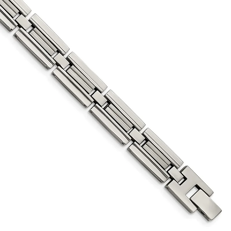 Shop Stylish Jewelry Now And Save Big Men's 9mm Stainless Steel Polished & Brushed Link Bracelet, 8.5 Inch