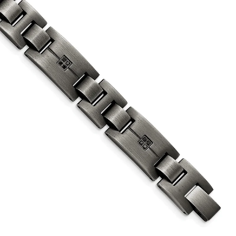 Grab Stylish Jewelry Before The Sale Ends Mens Antiqued Brushed Stainless Steel & Black Diamond Bracelet, 9 Inch