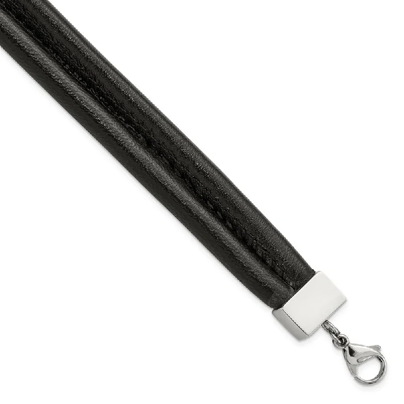 Elegant Necklaces And Bracelets At Limited-Time Offers Men's Black Leather Cord & Stainless Steel Double Row Bracelet, 8.5 In Elegant Necklaces And Bracelets At Limited-Time Offers Men's Black Leather Cord & Stainless Steel Double Row Bracelet, 8.5 In