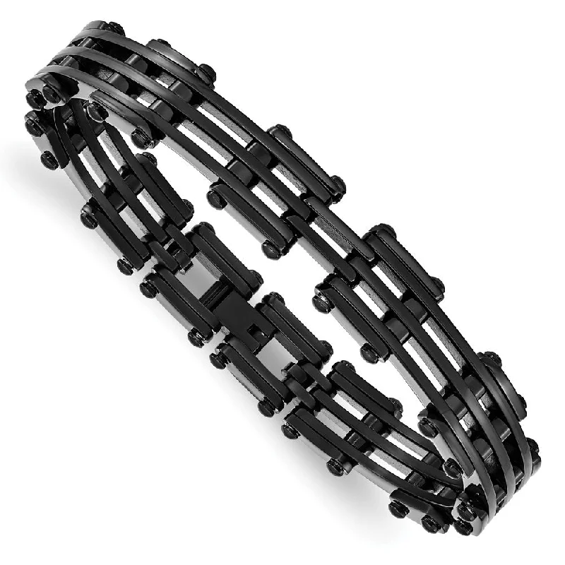 Dazzling Deals On Necklaces, Bracelets, And More Mens Black Plated Stainless Steel 10mm Polished Link Bracelet, 8.5 In