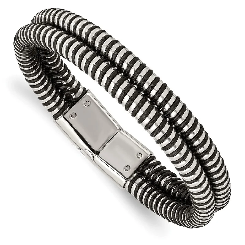 Luxury Meets Affordability – Jewelry Sale Live Now Men's Polished Stainless Steel and Black Leather Bangle Bracelet Luxury Meets Affordability – Jewelry Sale Live Now Men's Polished Stainless Steel and Black Leather Bangle Bracelet