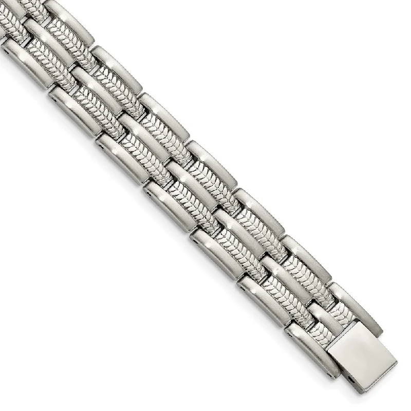 Don't Miss These Dazzling Jewelry Discounts Men's Stainless Steel 11mm Tire Tread Link Bracelet, 8.75 Inch