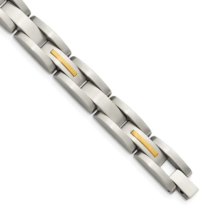 Fashion-Forward Jewelry At Exclusive Discounts Men's Stainless Steel & 14k Yellow Gold Inlay Link Bracelet, 8 Inch