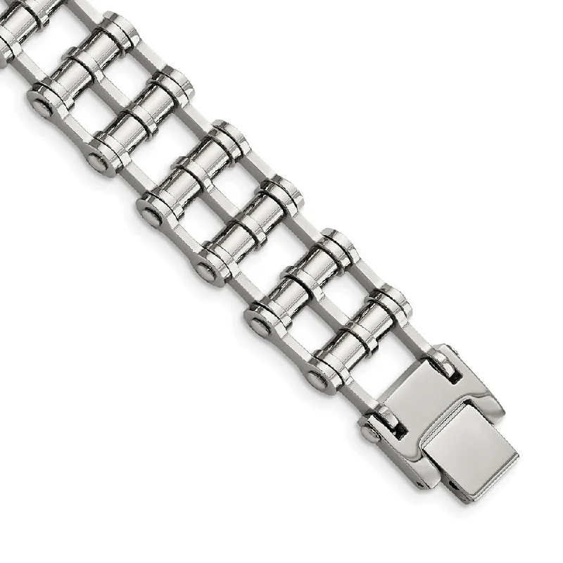 Premium Jewelry Now Available At Special Discounts Men's Stainless Steel 15mm Bike Link Bracelet, 8.5 Inch