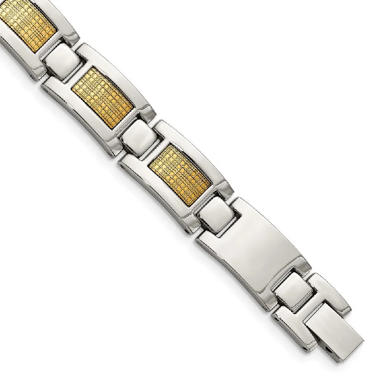 Shop Dazzling Jewelry At The Best Prices Men's Stainless Steel, 18k Gold Foil Link Bracelet, 8.25 Inch