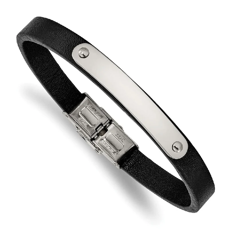 Affordable Luxury Jewelry For Every Occasion Men's Stainless Steel 8mm Black Leather I.D. Bracelet, 8.5 Inch Affordable Luxury Jewelry For Every Occasion Men's Stainless Steel 8mm Black Leather I.D. Bracelet, 8.5 Inch