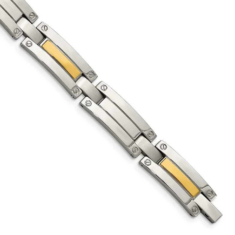 Shop Fine Jewelry With Amazing Deals Men's Stainless Steel and 14k Gold-plated 8.5 Inch Bracelet