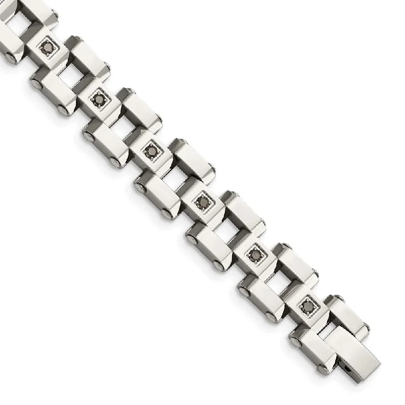 Final Call – Shop Exquisite Jewelry Before It's Gone Men's Stainless Steel and Black Diamond 8.5 Inch Bracelet