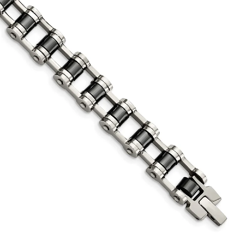 Romantic Heart-Shaped Jewelry For Special Gifts Men's Stainless Steel and Black Magnetic Links Bracelet - 8.5 Inch