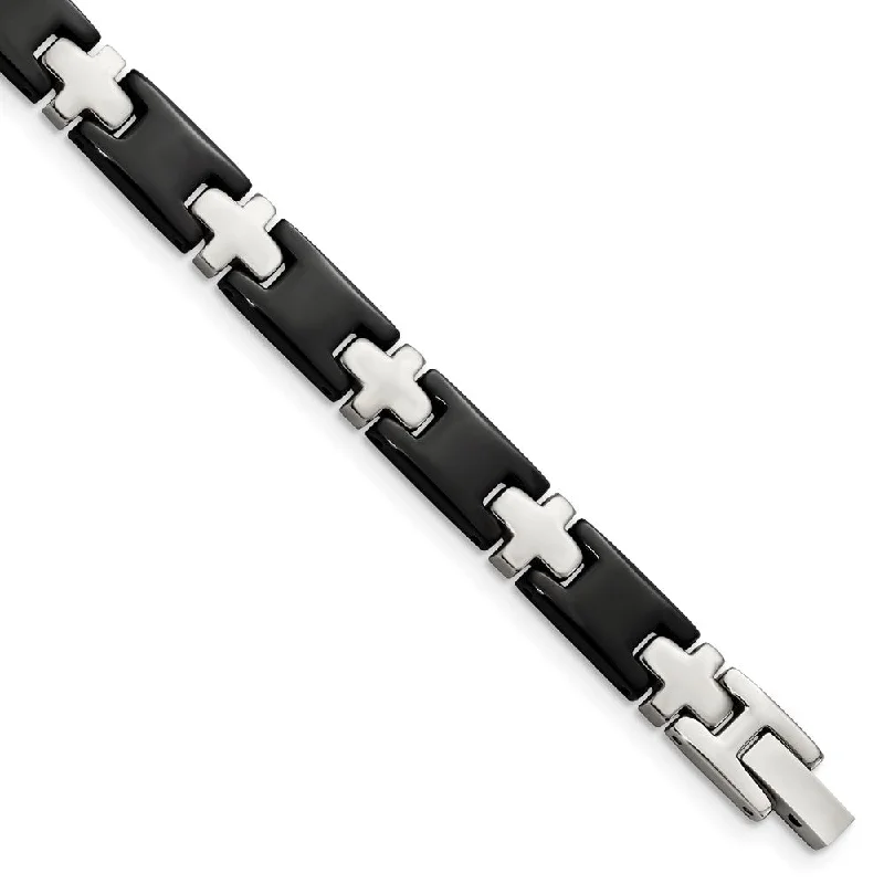 Huge Savings On Premium Jewelry Styles Men's Stainless Steel and Black Plated Cross Link Bracelet, 8.25 Inch