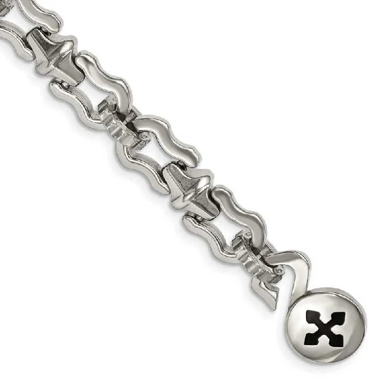 Must-Have Jewelry Pieces At Reduced Prices Men's Stainless Steel and Black Rubber Cross 8.5 Inch Bracelet