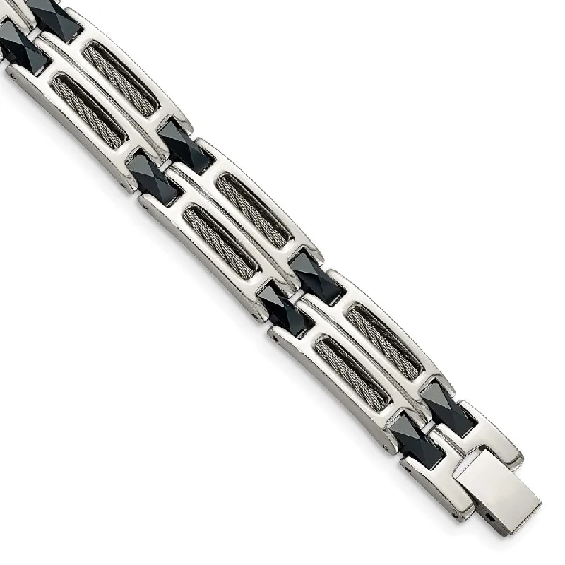 Accessorize For Less – Luxury Jewelry At Affordable Prices Men's Stainless Steel and Blue Ceramic Link Bracelet, 8.75 Inch