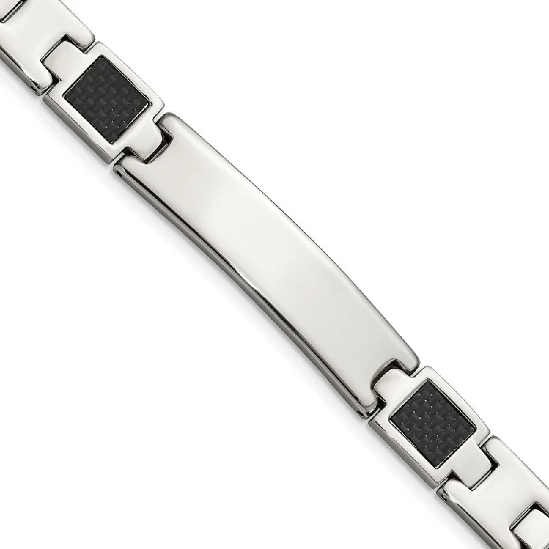Discounted Jewelry For A Glamorous Look Men's Stainless Steel and Carbon Fiber I.D. Bracelet, 8.5 Inch Discounted Jewelry For A Glamorous Look Men's Stainless Steel and Carbon Fiber I.D. Bracelet, 8.5 Inch