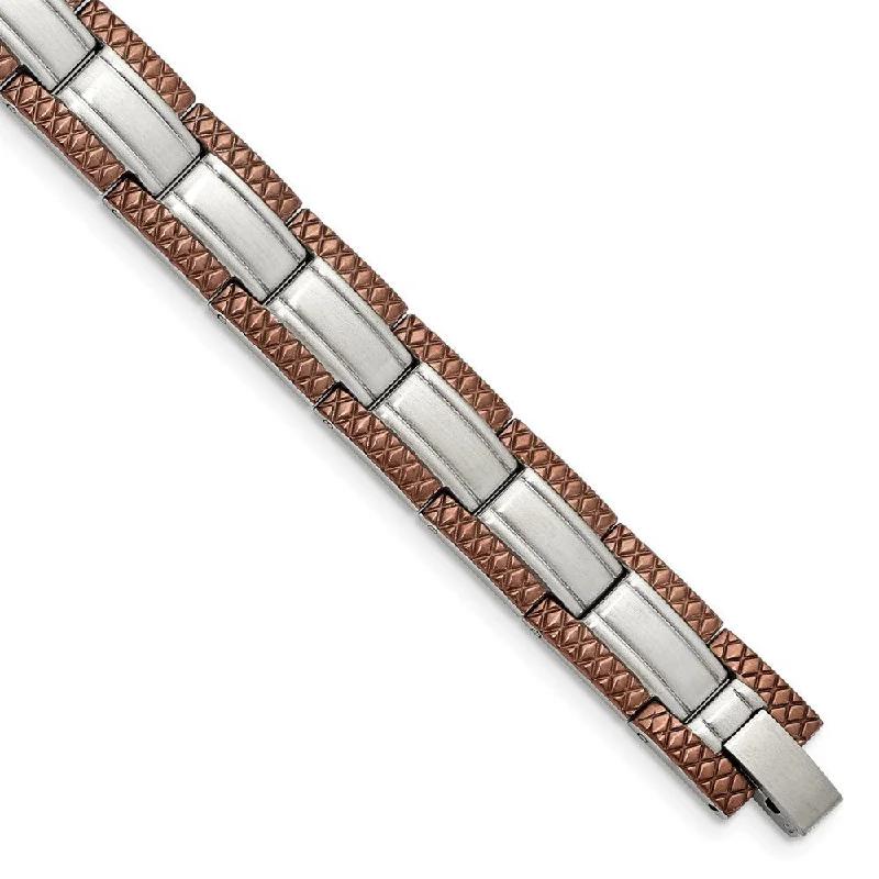 Accessorize For Less – Luxury Jewelry At Affordable Prices Men's Stainless Steel and Cognac Plated 8.75 Inch Bracelet