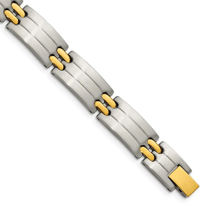 Stunning Jewelry At Even More Stunning Prices Men's Stainless Steel and Yellow Gold Tone Plated Bracelet, 8.75 Inch