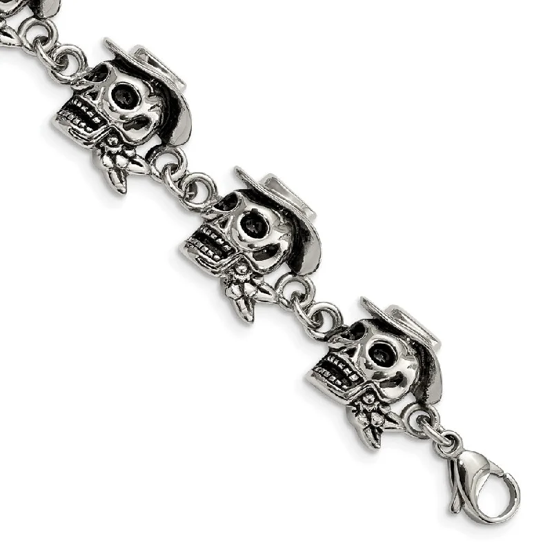 Jewelry Clearance – Final Chance To Save Big Men's Stainless Steel Antiqued Pirate Skull 8.5 Inch Bracelet