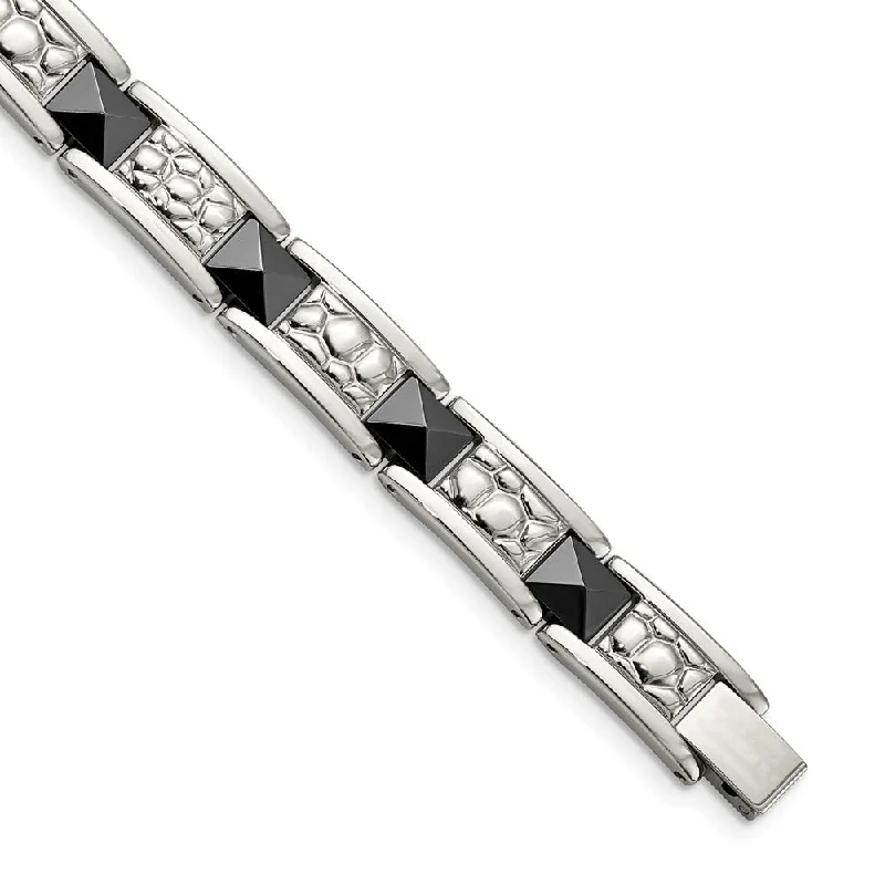 Elegant Jewelry At Unbeatable Prices – Shop Today Men's Stainless Steel, Black Ceramic & Pebble Texture Bracelet, 8.5 In