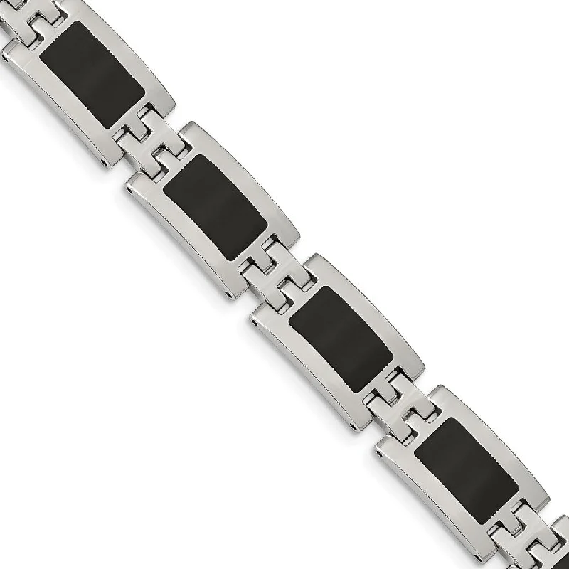 Modern Statement Jewelry For Bold Styling Men's Stainless Steel Black Enamel Bracelet, 9 Inch Modern Statement Jewelry For Bold Styling Men's Stainless Steel Black Enamel Bracelet, 9 Inch