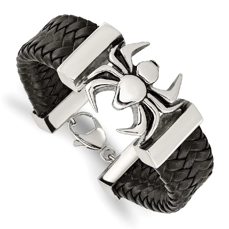 Jewelry Clearance – Final Chance To Save Big Men's Stainless Steel & Black Leather Large Spider Bracelet, 8.5 Inch Jewelry Clearance – Final Chance To Save Big Men's Stainless Steel & Black Leather Large Spider Bracelet, 8.5 Inch