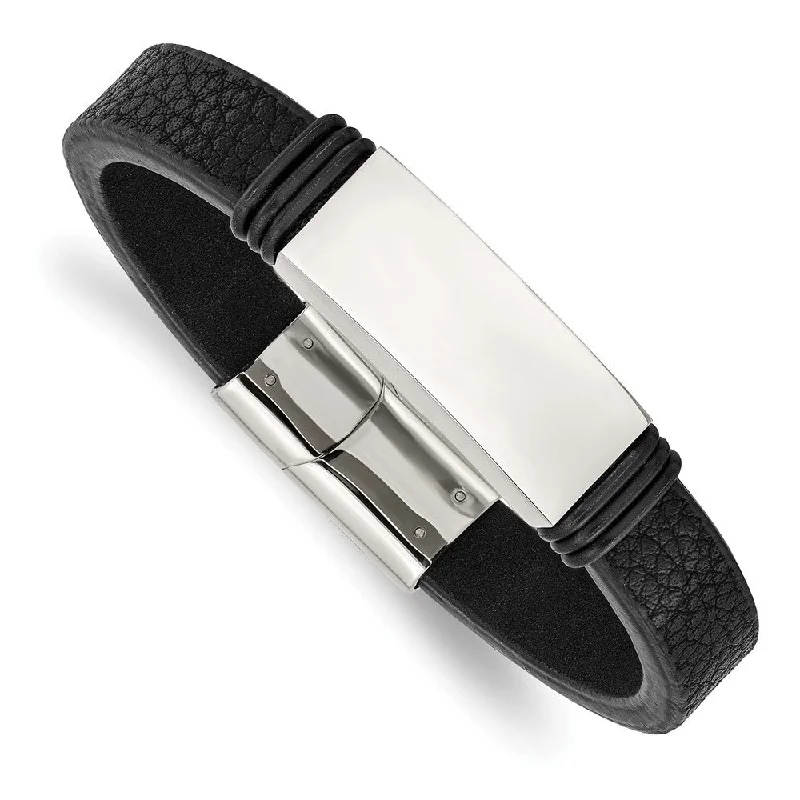 Exclusive Jewelry Bundles At Discounted Rates Men's Stainless Steel, Black Leather & Rubber I.D. Bracelet, 8.5 Inch Exclusive Jewelry Bundles At Discounted Rates Men's Stainless Steel, Black Leather & Rubber I.D. Bracelet, 8.5 Inch