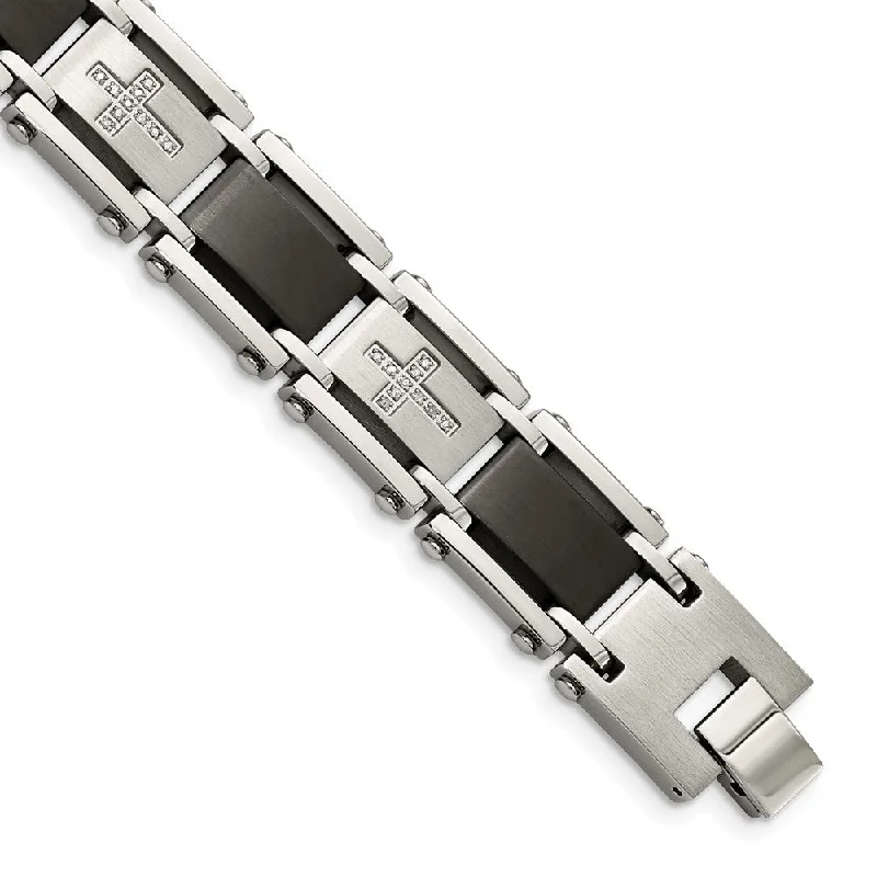 Discounted Jewelry For A Glamorous Look Men's Stainless Steel, Black Link & Diamond Cross Bracelet, 8.75 Inch Discounted Jewelry For A Glamorous Look Men's Stainless Steel, Black Link & Diamond Cross Bracelet, 8.75 Inch