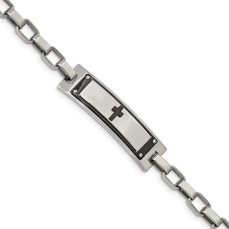 Exclusive Jewelry Markdowns – Limited-Time Offer Men's Stainless Steel & Black Plated Cross I.D. Link Bracelet, 8.5 In Exclusive Jewelry Markdowns – Limited-Time Offer Men's Stainless Steel & Black Plated Cross I.D. Link Bracelet, 8.5 In