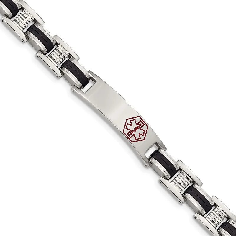 Premium Jewelry At Special Low Prices For A Limited Time Men's Stainless Steel Black Rubber 8 Inch Medical I.D. Bracelet Premium Jewelry At Special Low Prices For A Limited Time Men's Stainless Steel Black Rubber 8 Inch Medical I.D. Bracelet