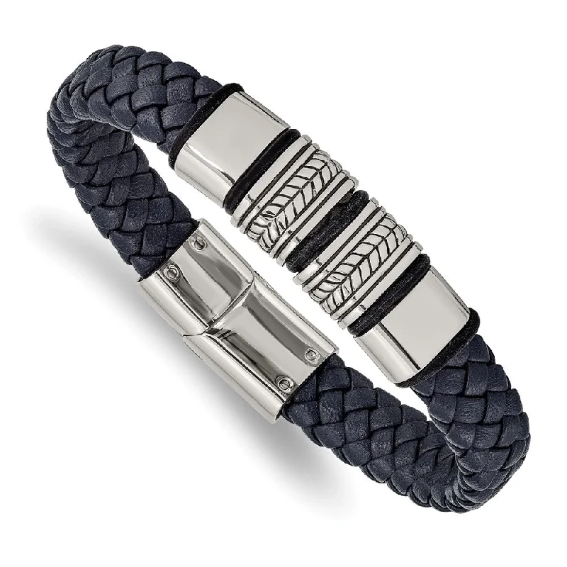 Best-Selling Jewelry Styles Now At Exclusive Discounts Men's Stainless Steel & Blue Leather Woven Bead Bracelet, 8.25 Inch Best-Selling Jewelry Styles Now At Exclusive Discounts Men's Stainless Steel & Blue Leather Woven Bead Bracelet, 8.25 Inch