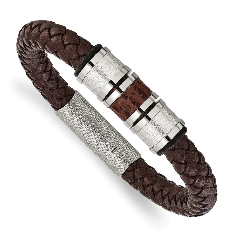 Once-A-Year Jewelry Sale – Grab Your Favorites Now Men's Stainless Steel & Brown Leather Bead Accent Bracelet, 8.25 Inch Once-A-Year Jewelry Sale – Grab Your Favorites Now Men's Stainless Steel & Brown Leather Bead Accent Bracelet, 8.25 Inch