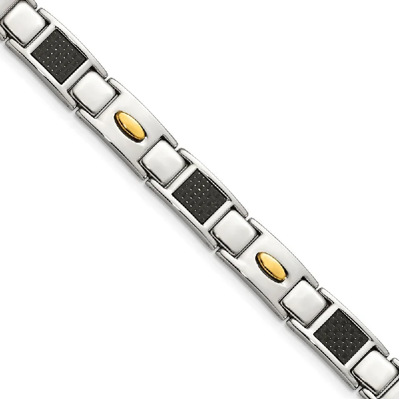 Limited-Time Offer On Elegant Jewelry Pieces Men's Stainless Steel, Carbon Fiber & Gold Tone Bracelet, 9.5 Inch Limited-Time Offer On Elegant Jewelry Pieces Men's Stainless Steel, Carbon Fiber & Gold Tone Bracelet, 9.5 Inch