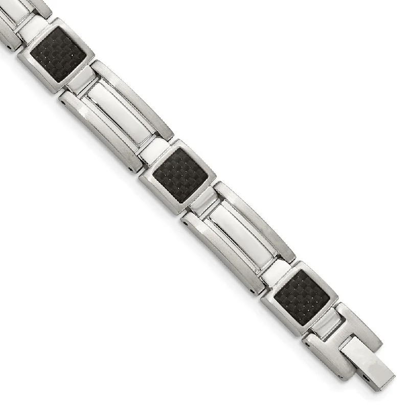 Elegant Jewelry At Unbeatable Prices – Shop Today Men's Stainless Steel Carbon Fiber Link Bracelet, 8.75 Inch