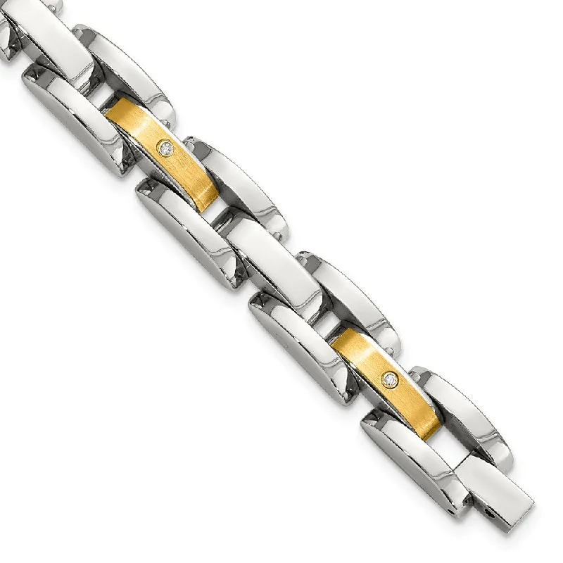 Must-Have Jewelry At Irresistible Discounts Men's Stainless Steel, Diamond and 14k Gold Plate Bracelet, 8.5 Inch