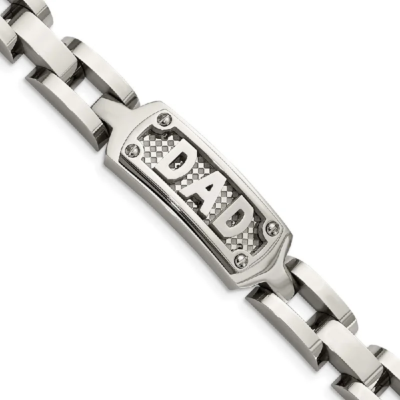 Fashion-Forward Geometric Jewelry For Contemporary Style Men's Stainless Steel Embossed DAD I.D. Bracelet, 8.5 Inch Fashion-Forward Geometric Jewelry For Contemporary Style Men's Stainless Steel Embossed DAD I.D. Bracelet, 8.5 Inch