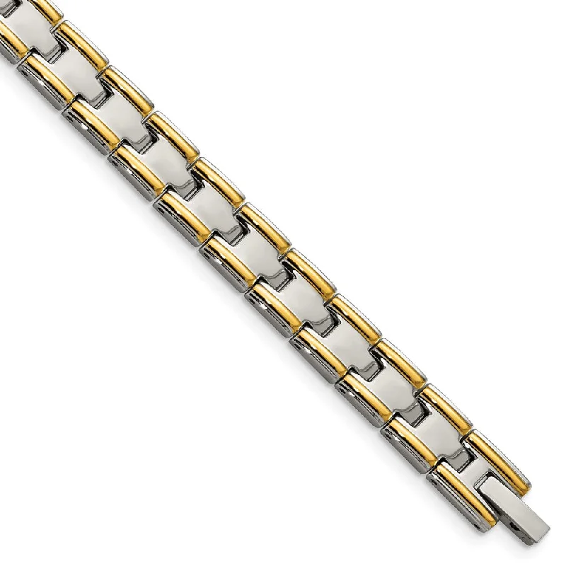 Beautiful Jewelry, Breathtaking Discounts – Hurry In Men's Stainless Steel & Gold Tone Plated 8mm Link Bracelet, 8.5 Inch