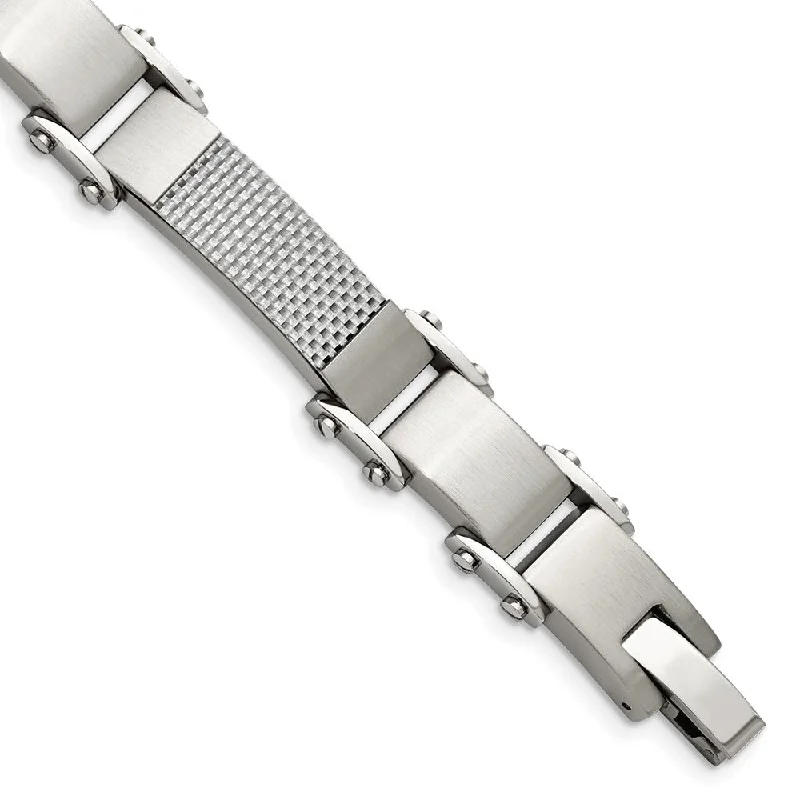 Celebrate With Sparkle – Jewelry Sale Now Live Men's Stainless Steel Gray Carbon Fiber Link Bracelet, 9 Inch