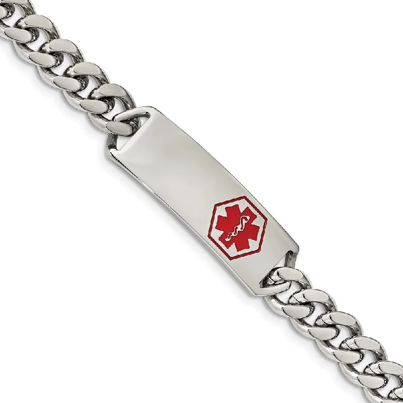 Stunning Statement Jewelry, Unbeatable Discounts Men's Stainless Steel Red Enamel Medical I.D. Curb Bracelet, 8 Inch Stunning Statement Jewelry, Unbeatable Discounts Men's Stainless Steel Red Enamel Medical I.D. Curb Bracelet, 8 Inch
