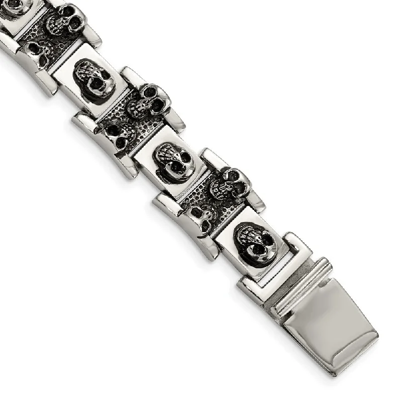 Elevate Your Jewelry Collection With Limited-Time Savings Men's Stainless Steel Skulls Bracelet, 8 Inch