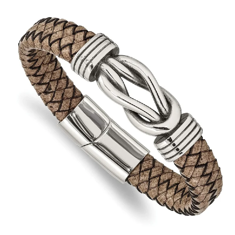 Dazzling Deals On Necklaces, Bracelets, And More Men's Stainless Steel & Tan Leather Knot Bracelet, 8 Inch Dazzling Deals On Necklaces, Bracelets, And More Men's Stainless Steel & Tan Leather Knot Bracelet, 8 Inch