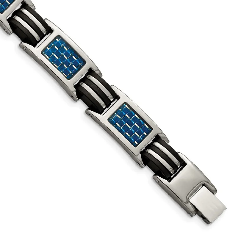 Unmissable Deals On Handmade Jewelry Collections Men's Titanium Blue Carbon Fiber & Black Rubber Link Bracelet, 8.5 In Unmissable Deals On Handmade Jewelry Collections Men's Titanium Blue Carbon Fiber & Black Rubber Link Bracelet, 8.5 In