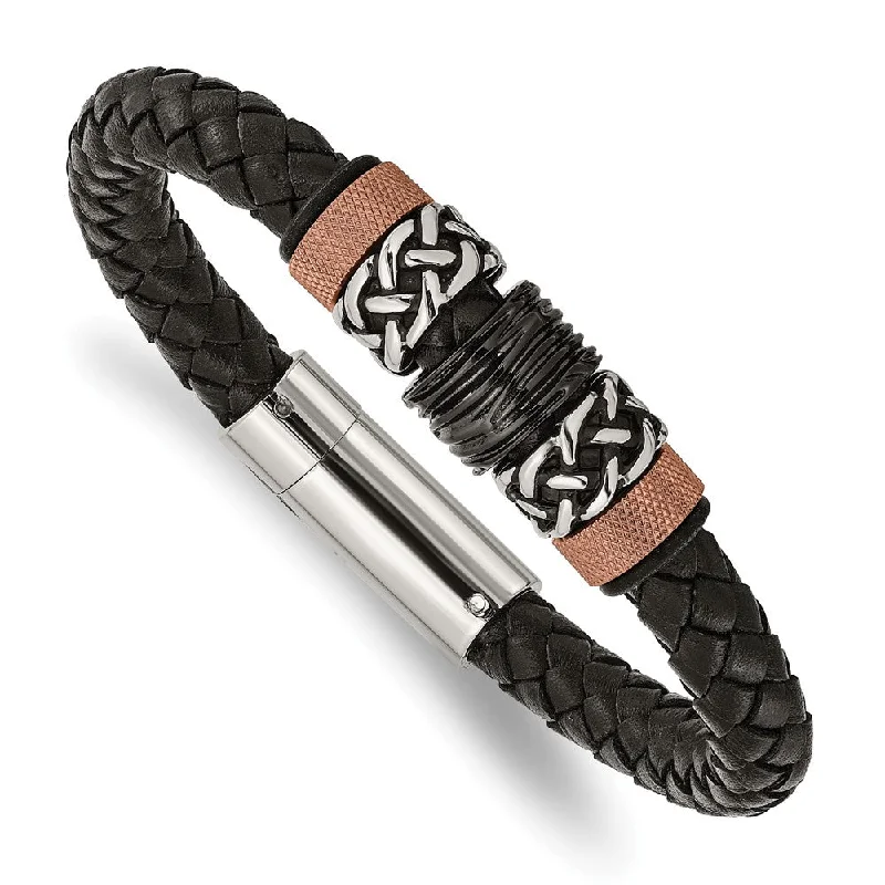 Don't Miss These Dazzling Jewelry Discounts Men's Tricolor Stainless Steel & Black Leather Bead Bracelet, 8.5 Inch Don't Miss These Dazzling Jewelry Discounts Men's Tricolor Stainless Steel & Black Leather Bead Bracelet, 8.5 Inch