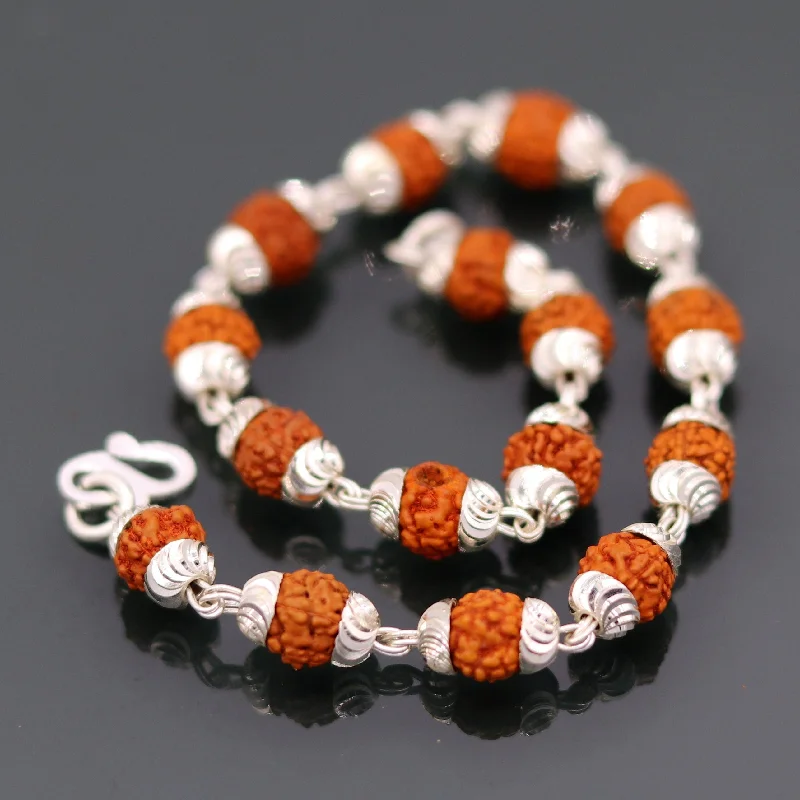 Limited-Stock Jewelry Clearance – Grab Your Favorites Now Solid silver handmade 6 mm Natural Rudraksha beads bracelet jewelry from Rajasthan India  sbr51