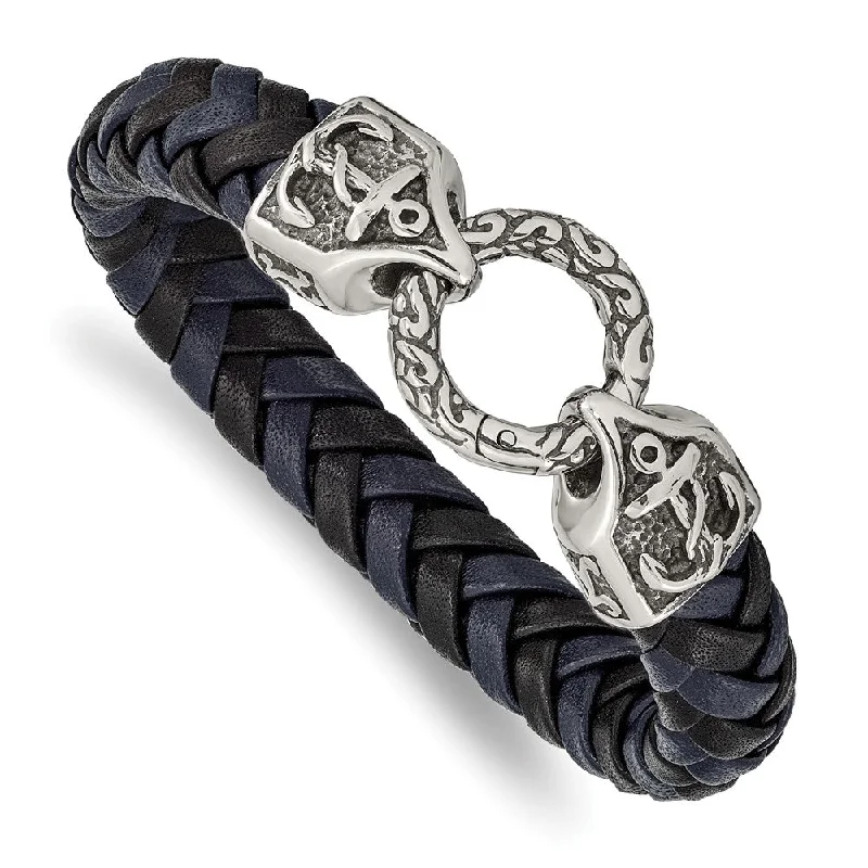 The Biggest Jewelry Sale Of The Year Is Here Stainless Steel Black/Blue Leather Antiqued Anchor Bracelet, 8.25 Inch The Biggest Jewelry Sale Of The Year Is Here Stainless Steel Black/Blue Leather Antiqued Anchor Bracelet, 8.25 Inch