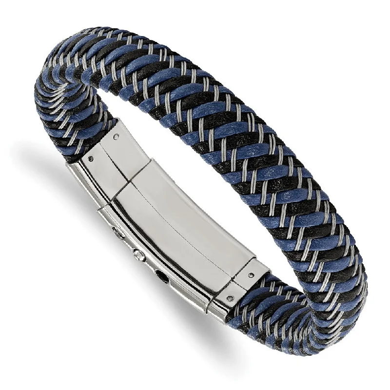 Handcrafted Beauty At Affordable Prices Stainless Steel Black & Blue Leather Braided Adj. Bracelet, 8.25 Inch Handcrafted Beauty At Affordable Prices Stainless Steel Black & Blue Leather Braided Adj. Bracelet, 8.25 Inch