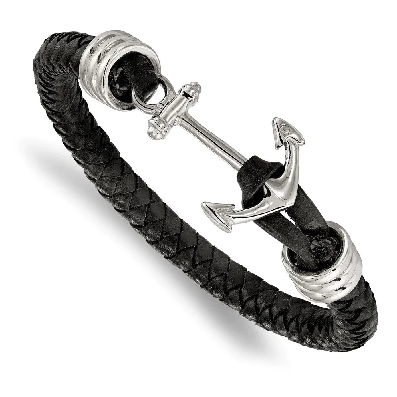 High-End Jewelry, Now More Affordable Than Ever Stainless Steel Black Braided Leather Anchor Toggle Bracelet, 8.5 Inch High-End Jewelry, Now More Affordable Than Ever Stainless Steel Black Braided Leather Anchor Toggle Bracelet, 8.5 Inch