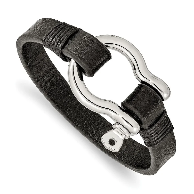 Personalized Jewelry Sale – Unique Gifts At Low Prices Stainless Steel & Black Leather Shackle Bracelet, 8.25 Inch Personalized Jewelry Sale – Unique Gifts At Low Prices Stainless Steel & Black Leather Shackle Bracelet, 8.25 Inch