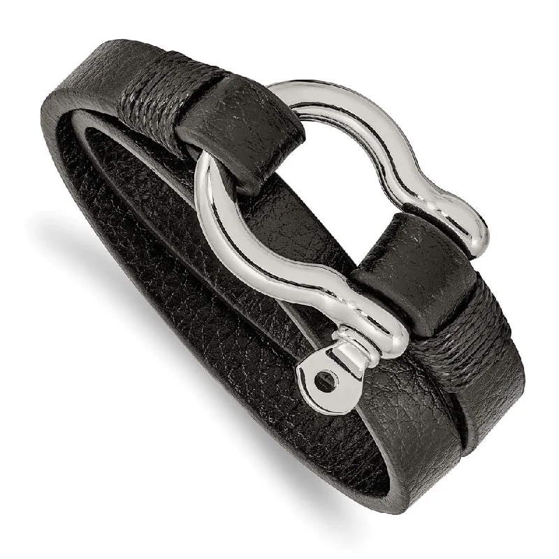 Personalized Engraved Jewelry For Meaningful Gifts Stainless Steel, Black or Brown Leather Shackle Wrap Bracelet, 16 Inch Personalized Engraved Jewelry For Meaningful Gifts Stainless Steel, Black or Brown Leather Shackle Wrap Bracelet, 16 Inch